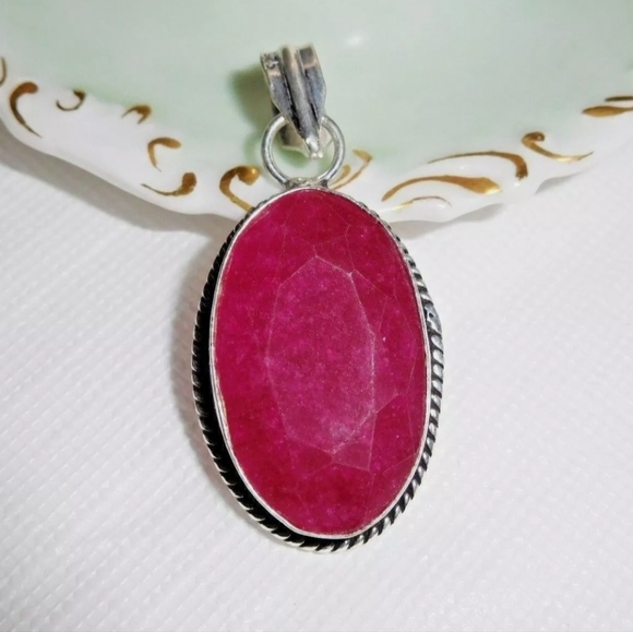 Artisan Natural Ruby 925 Silver Pendant - 1 3/4" - Picture 2 of 5